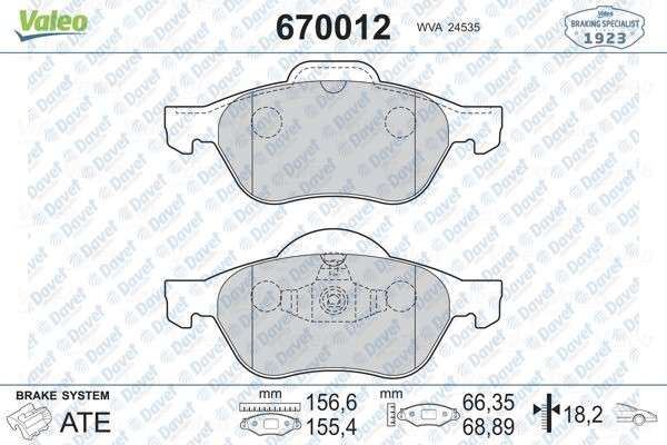 VALEO 670012 On Fren Balatasi  Renault Clio 2.0 06>/Grand Scenic 1.6 06>09/Megane 1.6/2.0/1.5d/1.9d/2.0d 02>/Megane Cc 1.6/2.0/1.5d/1.9d/2.0d 02>09/Scenic 1.4/1.6/1.5d 03>10